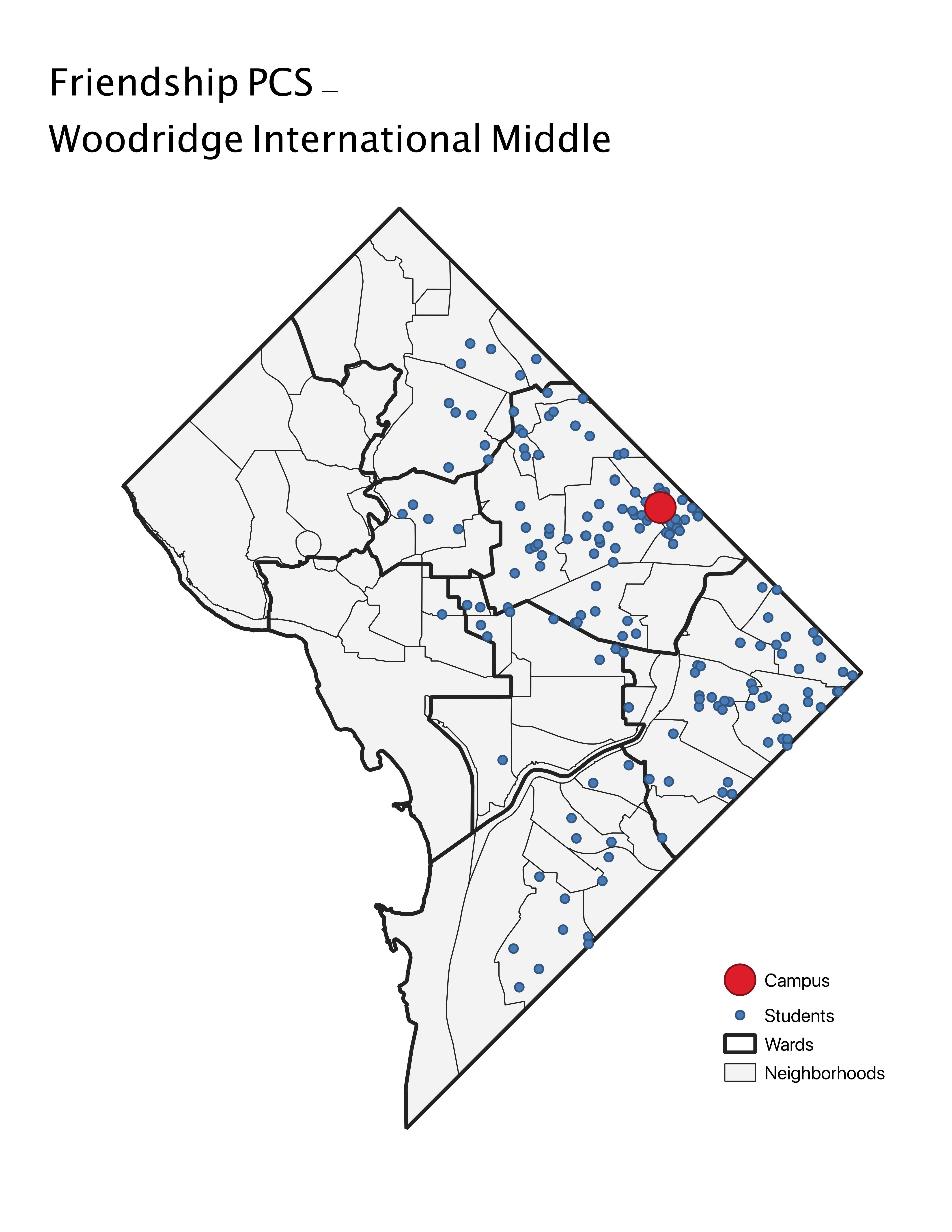 Friendship PCS Woodridge Middle Student Location Map DC PCSB